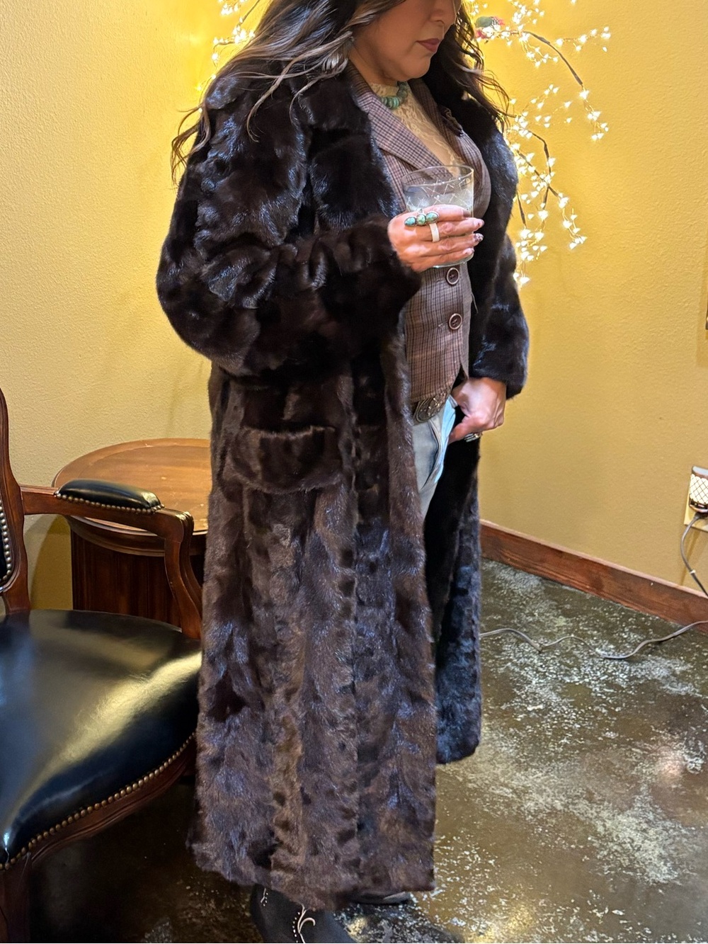 Luxurious vintage Long Mink Coat - Brown Black